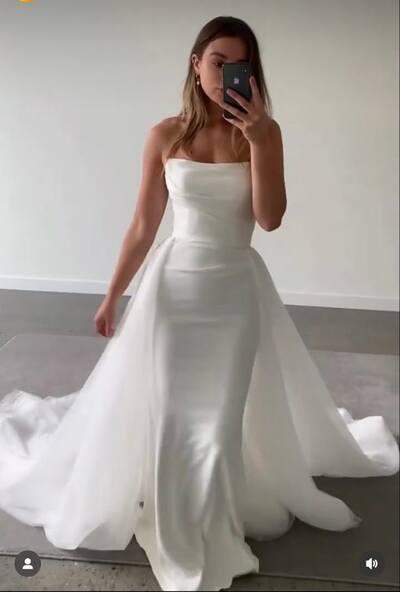 Simple Sheath Strapless with Detachable Train Beach Behomia Wedding Dress Bridal Gowns Wedding Gown