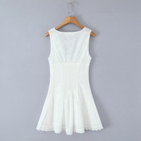 V-neck high waist slim fit lace vest dress short skirt - Thumbnail 3
