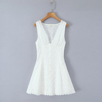 V-neck high waist slim fit lace vest dress short skirt - Thumbnail 4