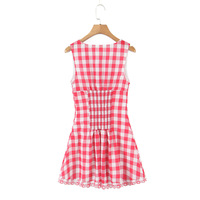 Retro Sexy V-neck Plaid Waist Sleeveless Dress - Thumbnail 3
