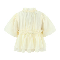 Square collar flower sleeves tie short sleeves casual baby doll blouse - Thumbnail 2