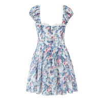 Blue Floral 3D Underwire Ruffle Trim Mini Dress - Thumbnail 2