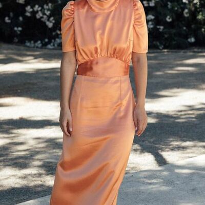 Orange sheath short sleeve tea-length mother of the bride/groom dress evening formal dress