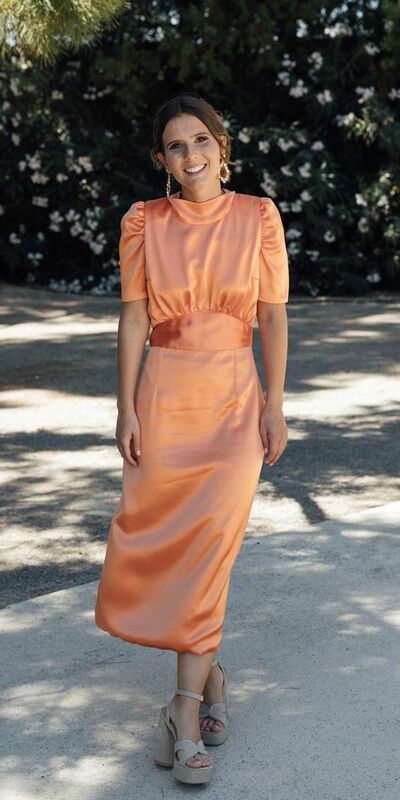 Orange Sheath Short Sleeve Tea-length Mother of the Bride/Groom Dress Evening Formal Dress