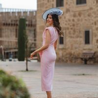 Pink Sheath V Neck Tea-length Mother of the Bride/Groom Dress Evening Formal Dress - Thumbnail 1