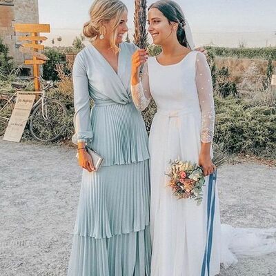 Blue sheath v-neck mother of the bride/groom dress evening formal dress