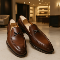 Hot Sale Men's Handmade Brown Genuine Leather Formal Moccasin Shoes - Thumbnail 1