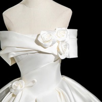 White Satin Long Prom Dress, Off the Shoulder Party Dress - Thumbnail 5