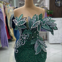 Green Prom Dresses for Special Occasions Illusion Sheer Neck Sequined Lace Pearls Decorated Rhinestones Beaded Lace Birthday Dress Engagement - Thumbnail 1