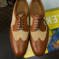 New Revise Edition Mens Beautifully Design Leather Suede Wingtip Brogues Fashion Contrast Oxford Handmade Lace Up Shoes - Thumbnail 1