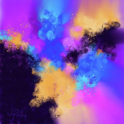 Kindness with color - yellow-orange blue violet abstract