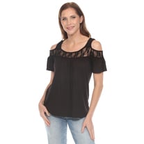 White Mark Cold Shoulder Lace Trim Knit Top, S-4X