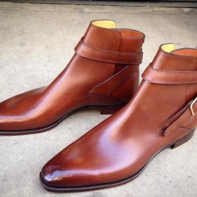 Handmade men brown leather jodhpur strap dress boot