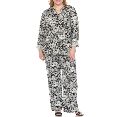 White Mark Women's Plus Size Floral Print Tunic and Pant 2 Piece Set
