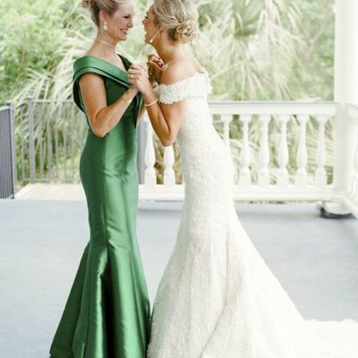 Elegant sheath green v-neck satin mother of bride groom dress,1105