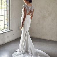 Modern Two Pieces Mermaid Wedding Dresses Capped Sleeves Sequins Top Vestidos De Novia Sexy Backless Long Trunpet Bridal Gowns,1107 - Thumbnail 1