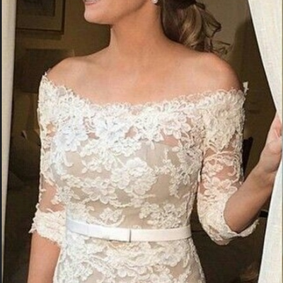 Wedding dress,wedding dresses,lace wedding dresses,half sleeve wedding dresses,boat neck wedding dresses,1109