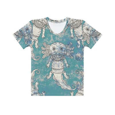 Axolotls in blue all over women's crew t-shirt