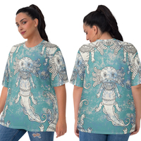 Axolotls in Blue All Over Women's Crew T-Shirt - Thumbnail 3