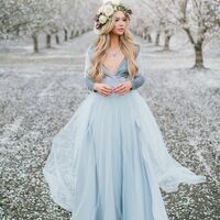 Blue Bohemian Wedding Dress Long Sleeve Bridal Gowns，1916 - Thumbnail 1