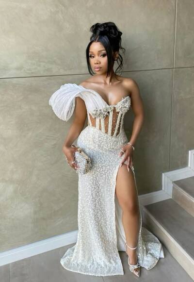 White Prom Dresses for African Women Evening Dresses Mermaid Prom Dress Sequins Lace One Shoulder Party Dress