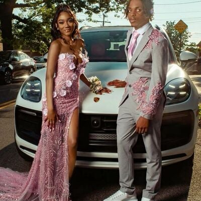 Pink prom dress mermaid prom dress evening formal dresses for women sheer neck beaded lace