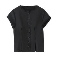 Vintage round neck lace top with small flying sleeves - Thumbnail 4