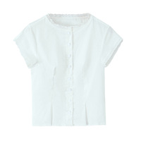 Vintage round neck lace top with small flying sleeves - Thumbnail 7