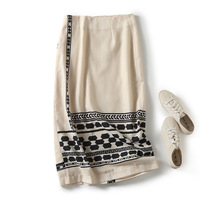 Bohemian ethnic style high waist front slit hip-wrapped midi skirt - Thumbnail 2