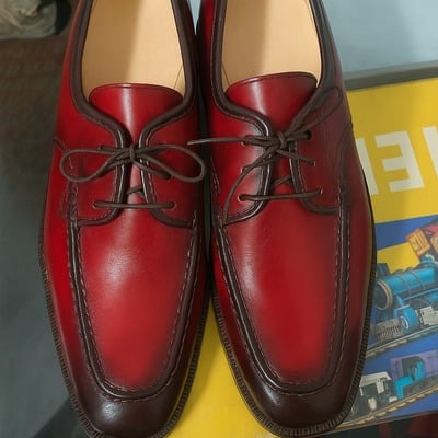 Handmade red leather twotone contrast formal lace up dress shoes