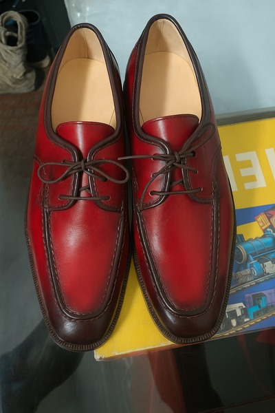 Handmade Red Leather Twotone Contrast Formal Lace Up Dress Shoes
