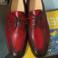 Handmade Red Leather Twotone Contrast Formal Lace Up Dress Shoes - Thumbnail 1