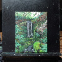 "Hidden Waterfall" Original acrylic painting by N.E.Thompson, artwork size 11x14 inches - Thumbnail 1