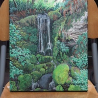 "Hidden Waterfall" Original acrylic painting by N.E.Thompson, artwork size 11x14 inches - Thumbnail 2