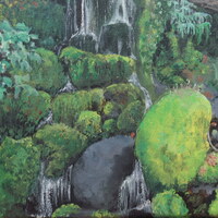 "Hidden Waterfall" Original acrylic painting by N.E.Thompson, artwork size 11x14 inches - Thumbnail 3