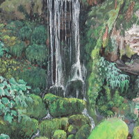 "Hidden Waterfall" Original acrylic painting by N.E.Thompson, artwork size 11x14 inches - Thumbnail 4