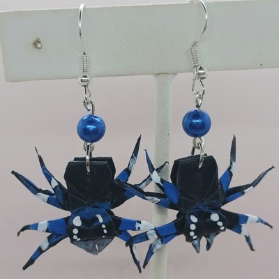 Origami spider earrings: blue - Thumbnail 4