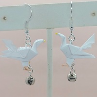 Origami Dove earrings: White Fantail with Bell - Thumbnail 1