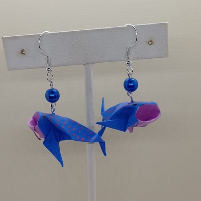 Origami whale shark earrings