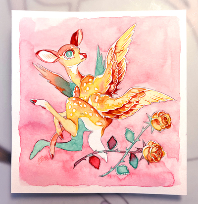 Watercolour original wings and thorns