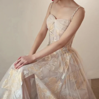A-line Embroidered Flowers Tulle Prom Dress - Thumbnail 1