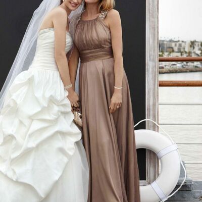 Brown satin mother of the bride/groom dress evening formal dress