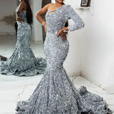 Sparkly silver sequins mermaid prom dresses - Thumbnail 2