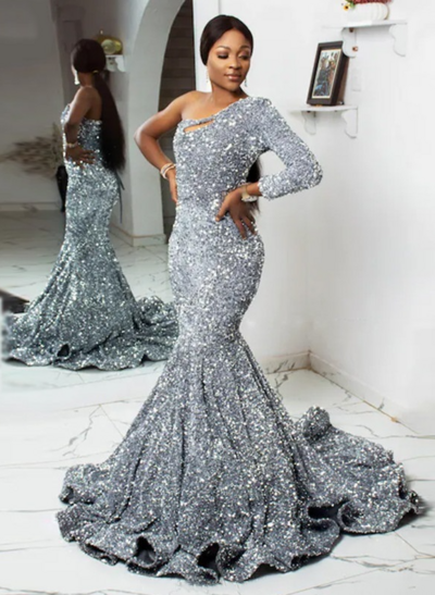 Sparkly Silver Sequins Mermaid Prom Dresses