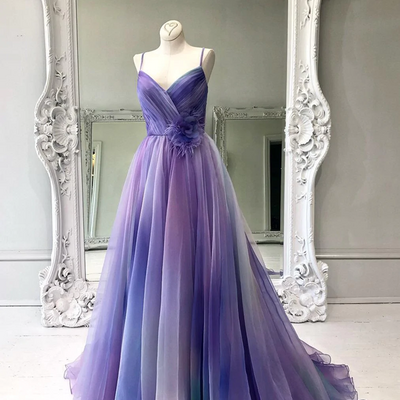 Spaghetti straps ombre prom dresses designer colorful long evening dress with ruffles formal gowns,1917