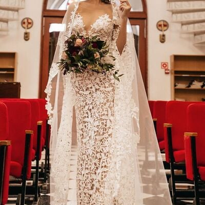 Mermaid wedding dress, lace wedding gown, garden bridal dress