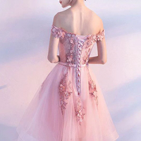 Cute pink tulle lace short prom dress, cute homecoming dress ，1918 - Thumbnail 1