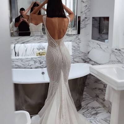  luxury bling wedding dress, open back wedding gown bridal dress - Thumbnail 2