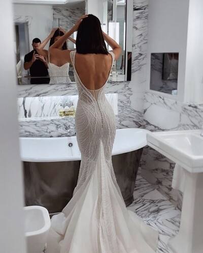  Luxury Bling Wedding Dress, Open Back Wedding Gown Bridal Dress
