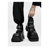 Fashion Black High-top Derby Leather Shoes For Men - Thumbnail 4